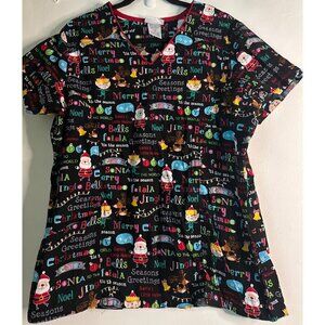 Scrubstar Women’s L Christmas Scrub Top Holiday Print Medical Nurse Uniform